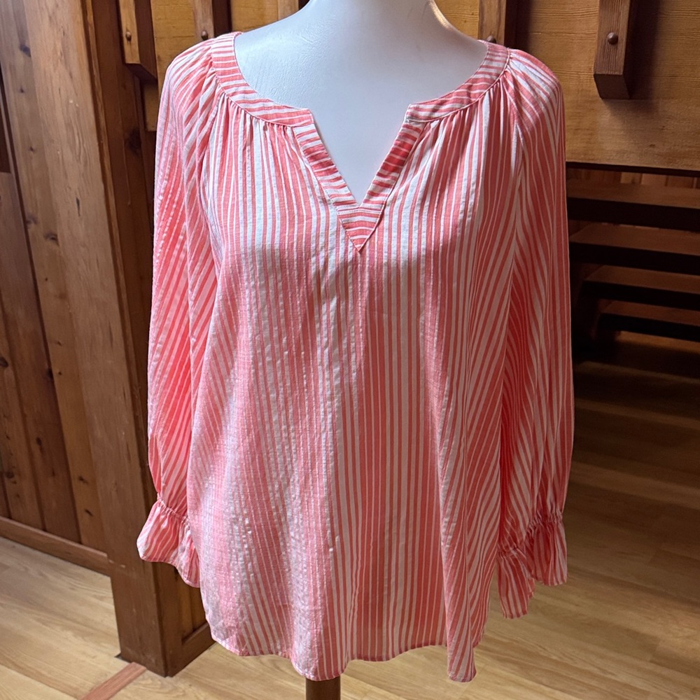 Tommy Bahama size Medium M Coral Striped Blouse top shirt